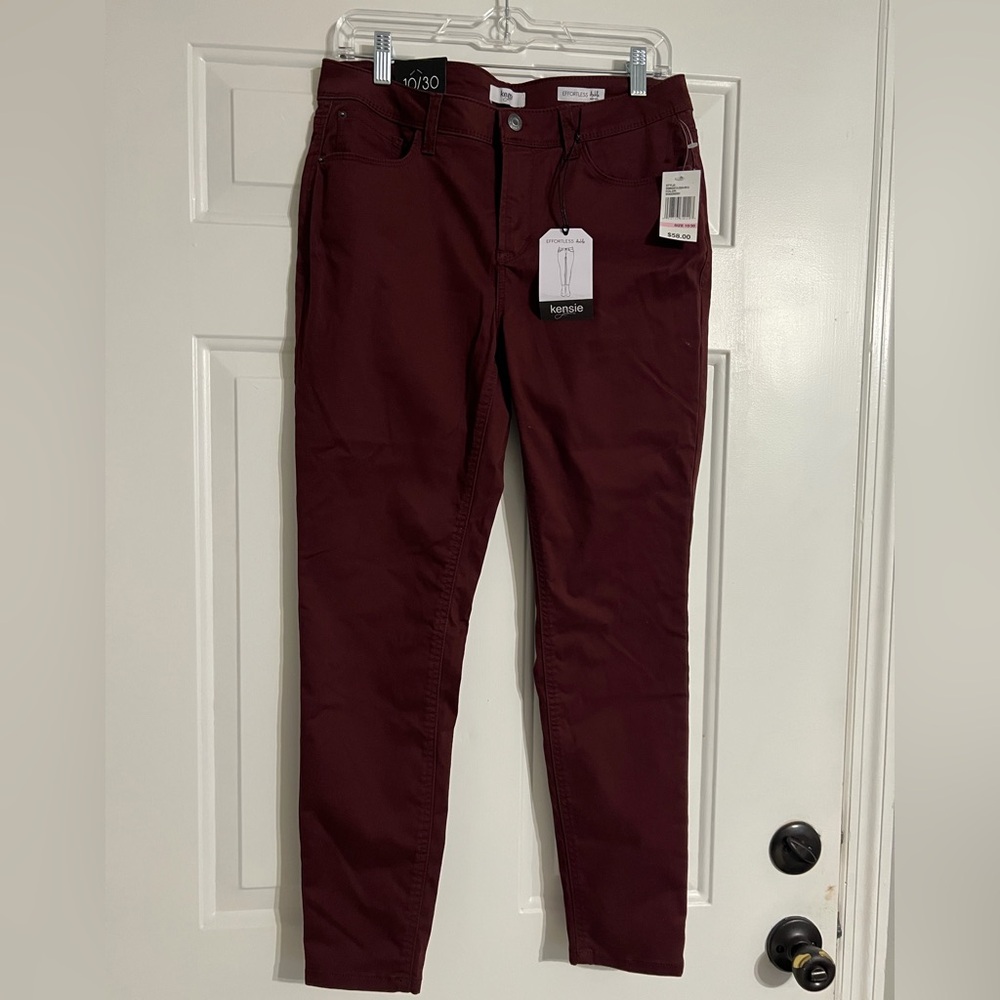 Sz 10 NWT Kensie Fall Color Burgundy Berry Wine Mid Rise Soft Pants